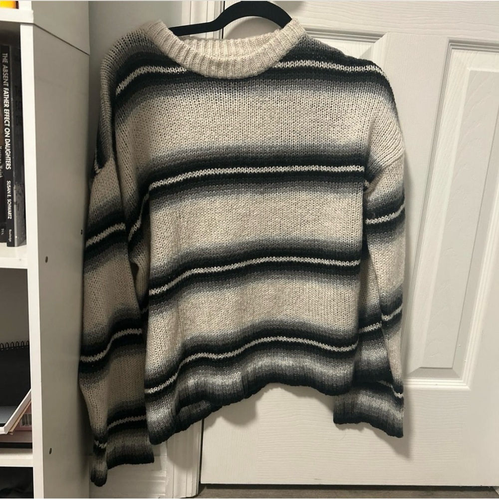 Urban Outfitters Black and Cream Striped Crewneck Sweater